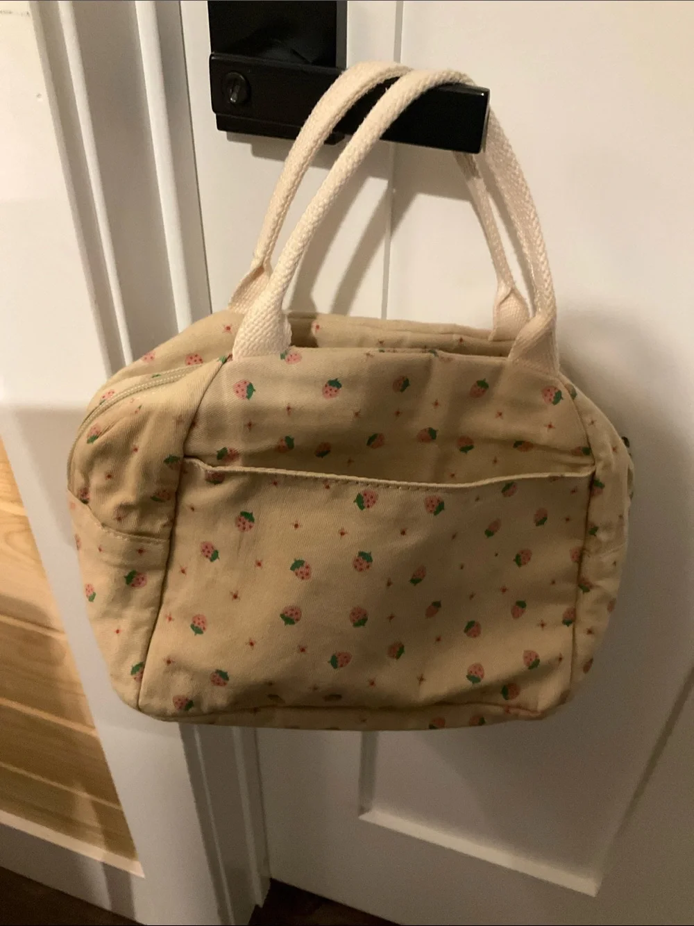 Cream Strawberry Print Cosmetic Travel Bag
